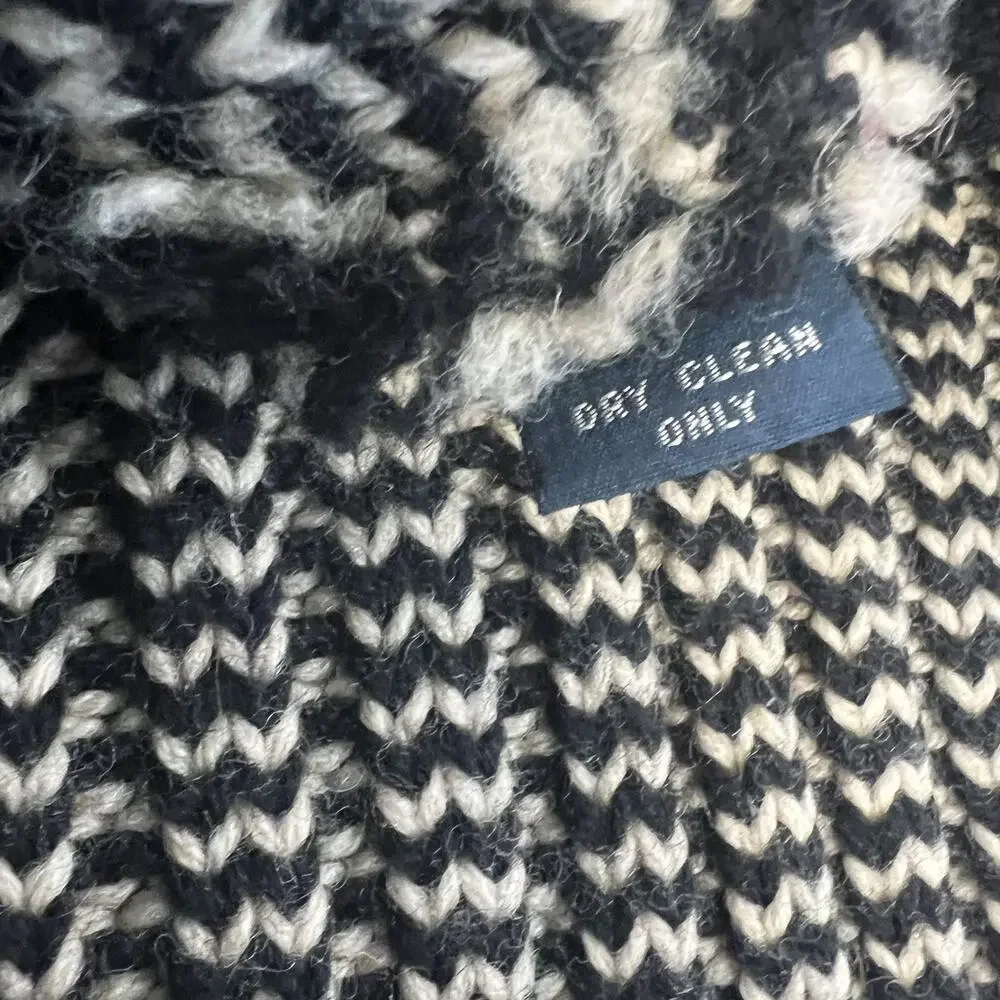 Vintage Polo Ralph Lauren Brioche Large Sweater Black White‎ Wool Knit Crewneck